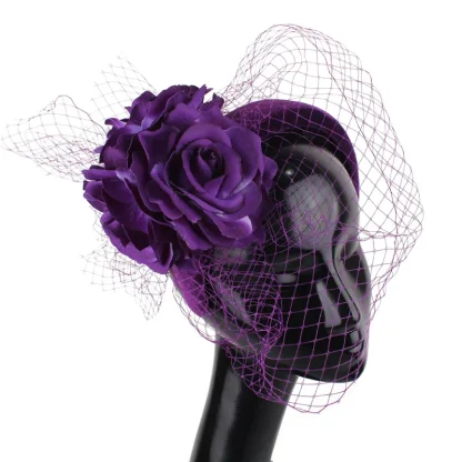 Floral Headband Fascinator with Net Veil - Image 5