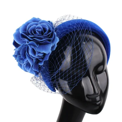Floral Headband Fascinator with Net Veil - Image 6