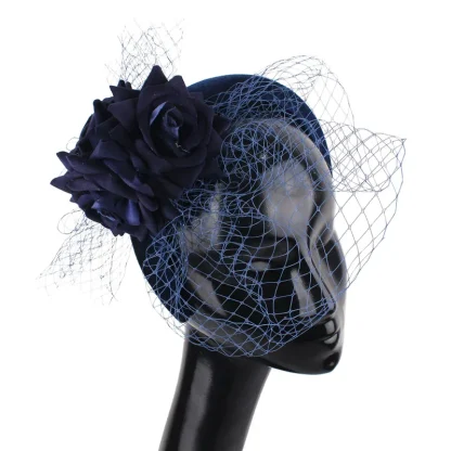 Floral Headband Fascinator with Net Veil - Image 7