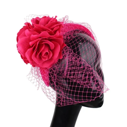 Floral Headband Fascinator with Net Veil - Image 2