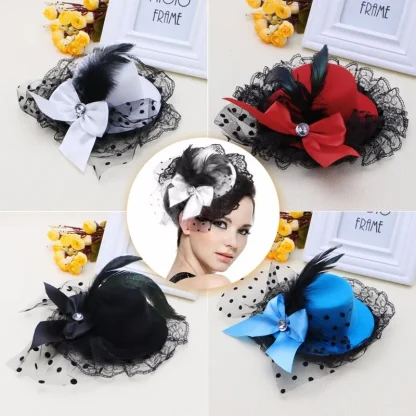 Mini Top Hat Headpiece with Polka Dot - Image 5