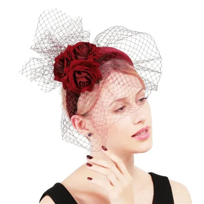 Floral Headband Fascinator with Net Veil - Image 15