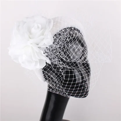 Floral Headband Fascinator with Net Veil - Image 9
