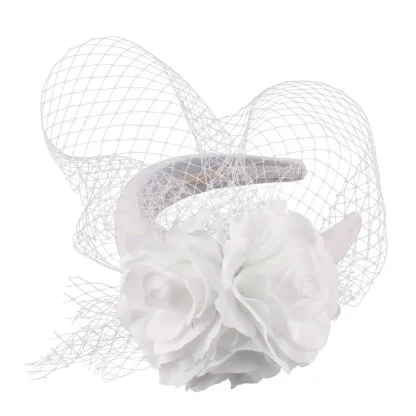 Floral Headband Fascinator with Net Veil - Image 10