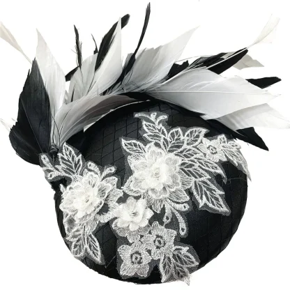 Round Lace Headpiece with Faux Feather Design - Image 7