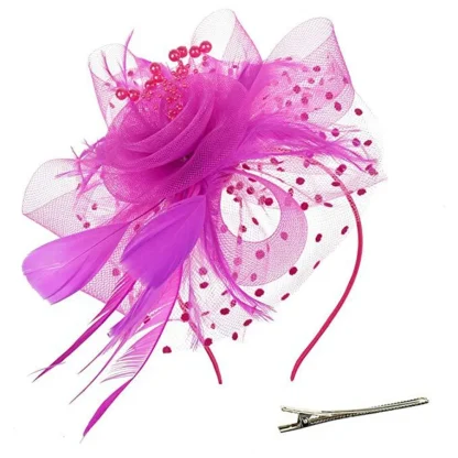 Polka Dot Mesh Headpiece with Floral - Image 14