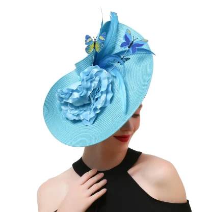 Cocktail Hat with Floral and Butterfly Decor - Image 3