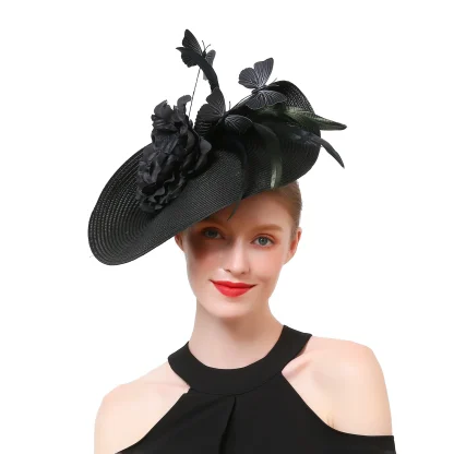 Cocktail Hat with Floral and Butterfly Decor - Image 2