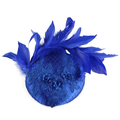 Round Lace Headpiece with Faux Feather Design - Image 6