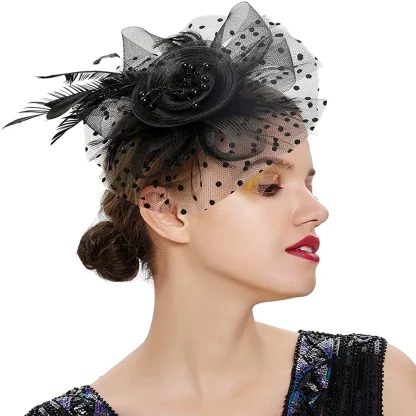Polka Dot Mesh Headpiece with Floral - Image 2