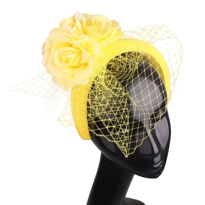 Floral Headband Fascinator with Net Veil - Image 8