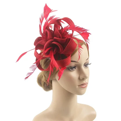 Intricate Floral Headpiece with Faux Feather - Image 3