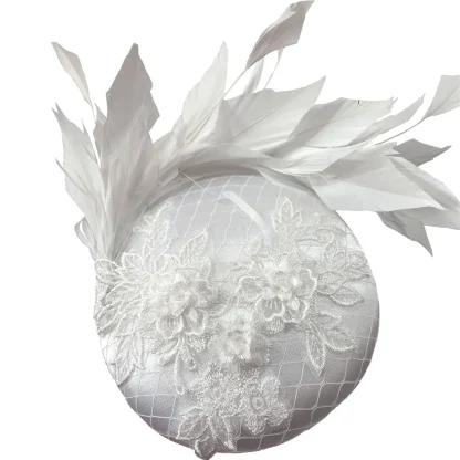 Round Lace Headpiece with Faux Feather Design - Image 9