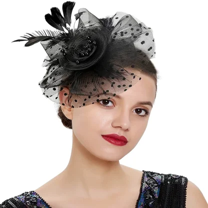 Polka Dot Mesh Headpiece with Floral