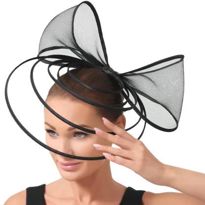 Large Bow Fascinator with Multilayered Decor - Image 4