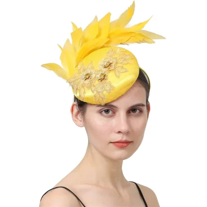 Round Lace Headpiece with Faux Feather Design - Image 4
