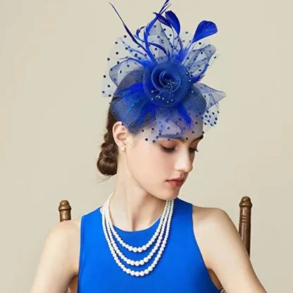 Polka Dot Mesh Headpiece with Floral - Image 3