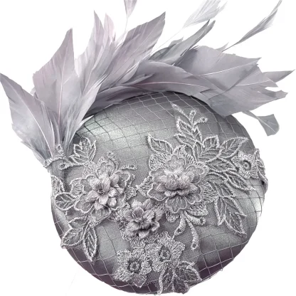Round Lace Headpiece with Faux Feather Design - Image 8