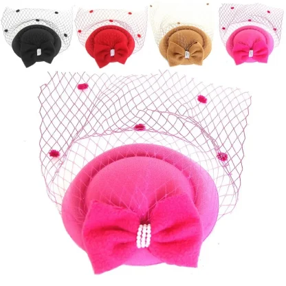 Bowknot Cocktail Hat with Net Veil - Image 8
