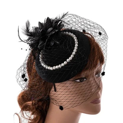 Net Veil Fasinator with Pearl-like Bead Design - Image 2