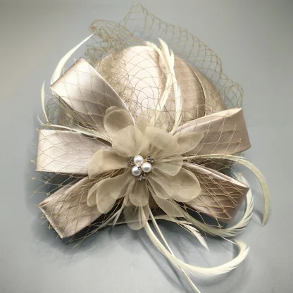 Net Veil Cocktail Hat with Floral Design - Image 7