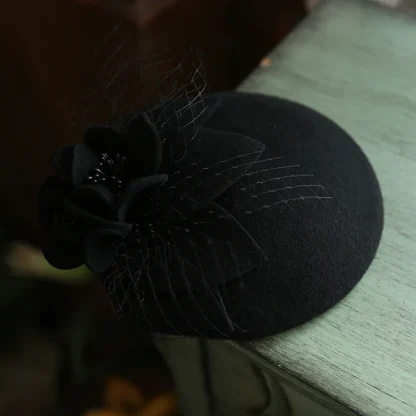 Elegant Floral Cocktail Hat with Net - Image 7