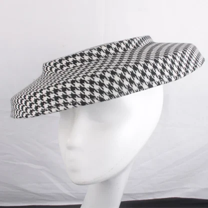Wide Brim Disc Cocktail Hat with Plaid Print - Image 2