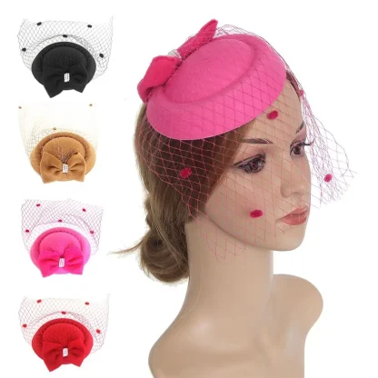 Bowknot Cocktail Hat with Net Veil - Image 9