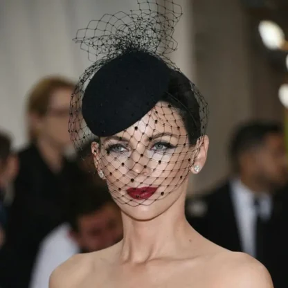 Polka Dot Cocktail Hat with Net Veil - Image 6