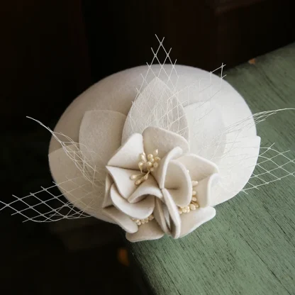 Elegant Floral Cocktail Hat with Net - Image 2