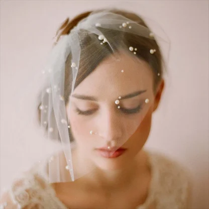 Simple Retro Mesh Fascinator with Beads - Image 2