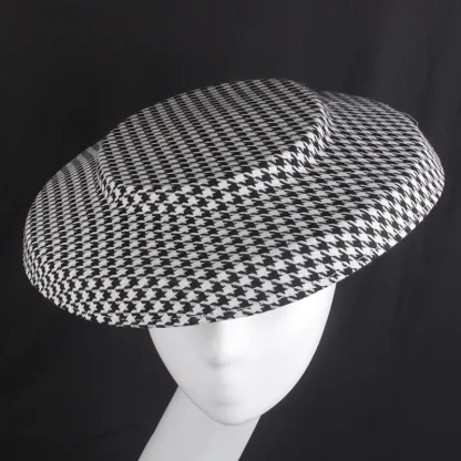 Wide Brim Disc Cocktail Hat with Plaid Print