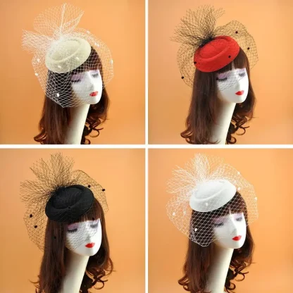 Polka Dot Cocktail Hat with Net Veil - Image 5
