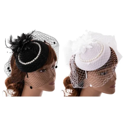 Net Veil Fasinator with Pearl-like Bead Design - Image 7