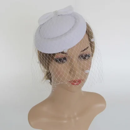 Bowknot Cocktail Hat with Net Veil - Image 5