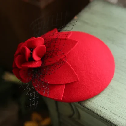 Elegant Floral Cocktail Hat with Net - Image 5