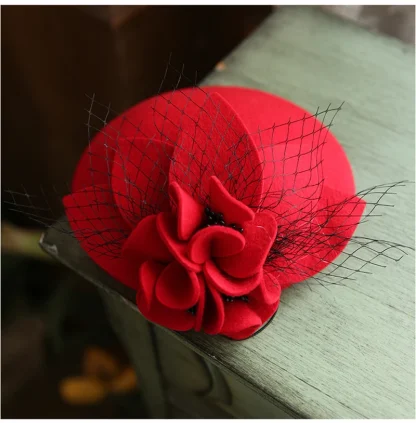 Elegant Floral Cocktail Hat with Net - Image 4