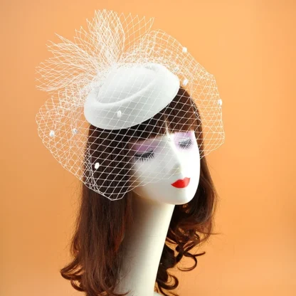 Bridal Fascinator with Polka Dot Net Veil - Image 3